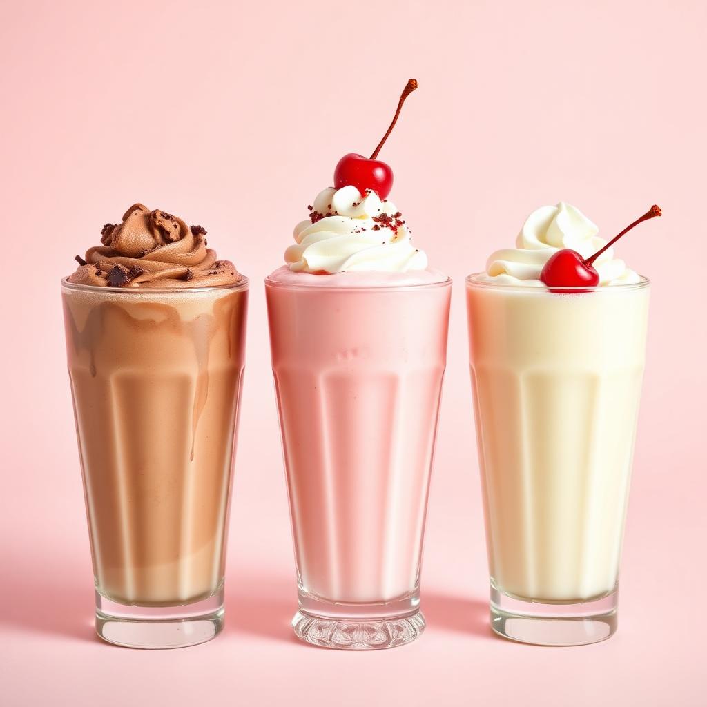Chocolate, strawberry and vanilla classic shakes